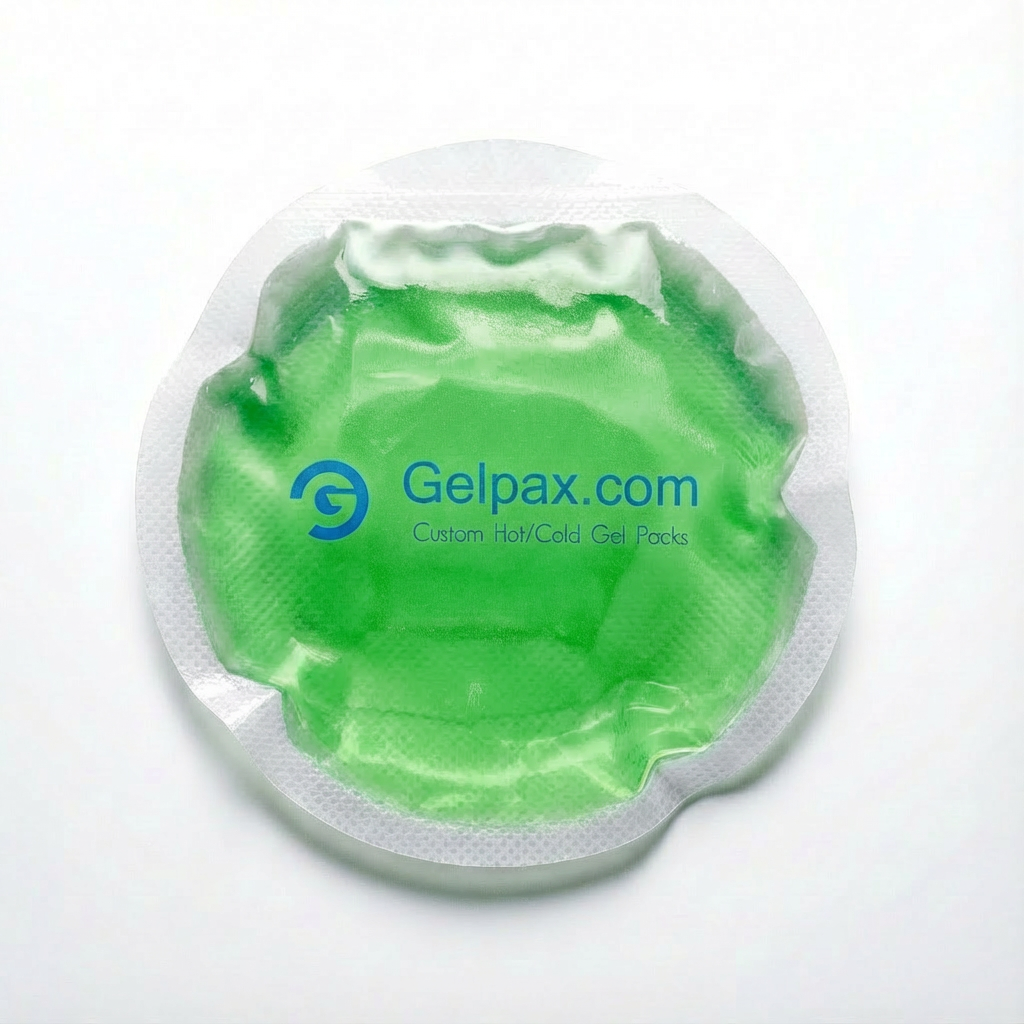 4-inch round green gel ice pack with custom logo printing