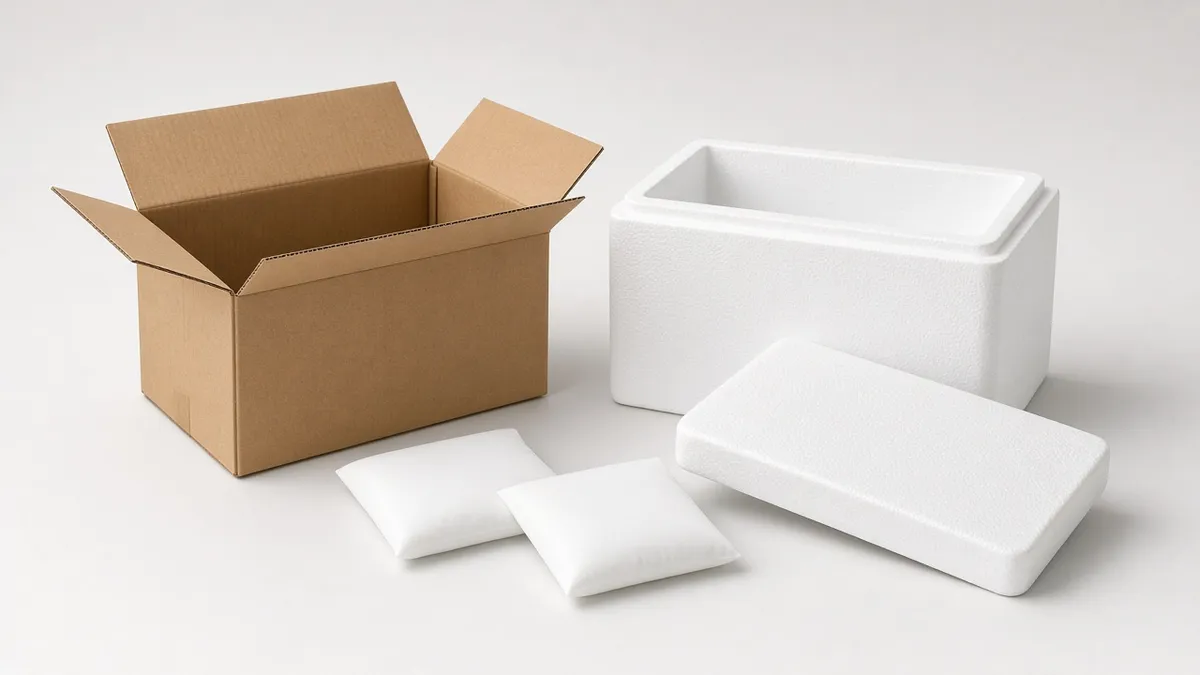 Insulated shipping box kit: corrugated carton, EPS foam cooler with lid and gel packs