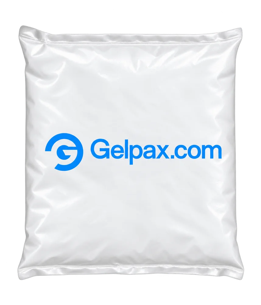 Opaque white standard shipping gel pack with GelPax logo